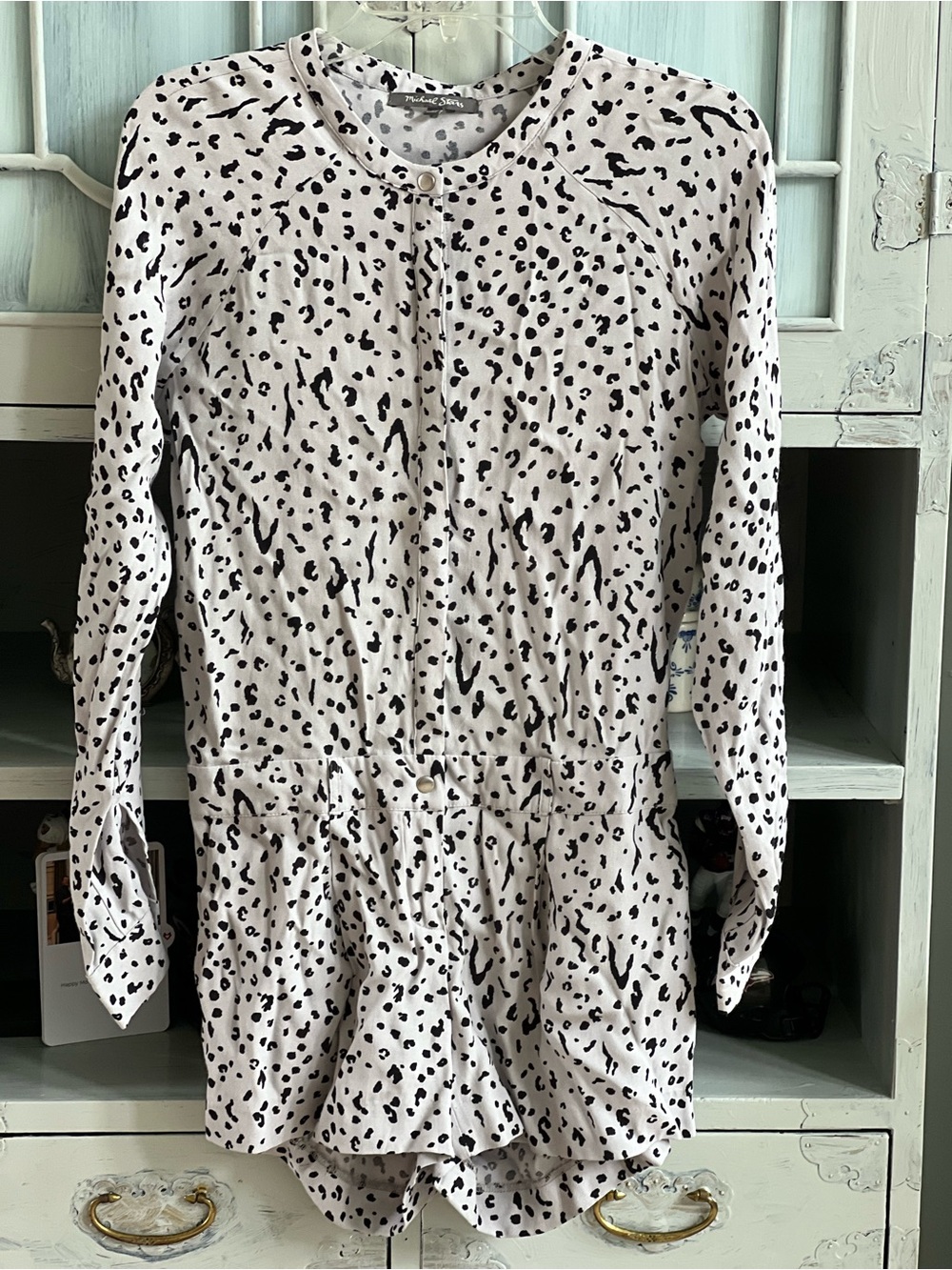 Black Speckle Print Long Sleeve Romper Small